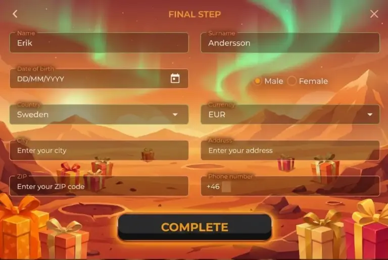 Registrering på Vegazone casino 2