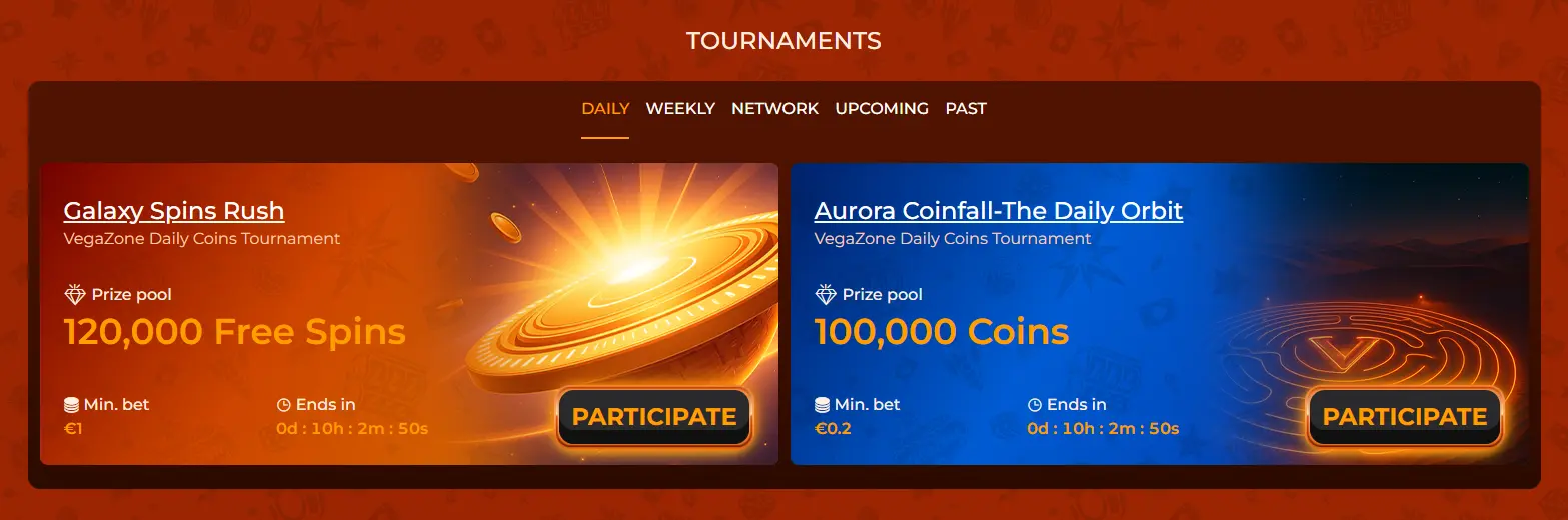 Daily Tournaments on Vegazone casino
